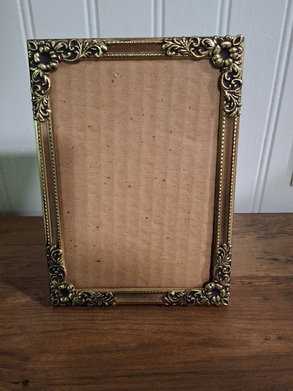 Vintage Brass 5x7 Photo Picture Frame 3-D Flower Design Boho Cottagecore